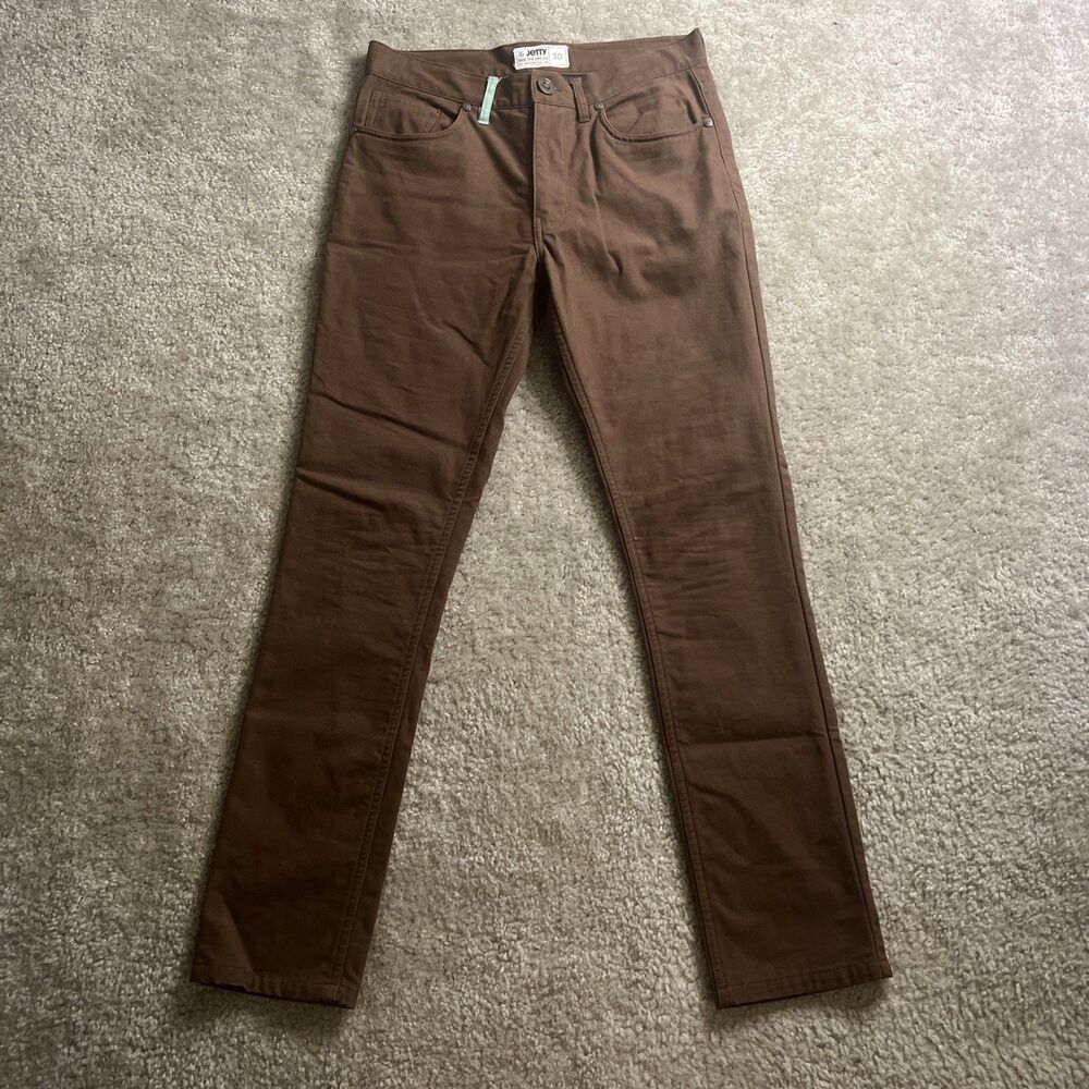 Jetty Mens Size 30x30 Faded Mariner Flannel Lined Skinny Leg Canvas Pants Brown